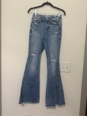 Flying Monkey Light Blue Distressed Flare Jeans